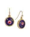 2028 Round Blue Pink Flower Enamel Earrings In Blue