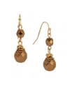 2028 Round Bronze Bead Drop Wire Earrings In Brown