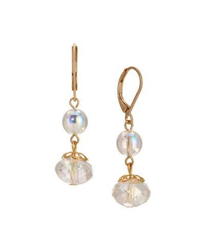 2028 Round Crystal Ab Double Drop Earrings In White