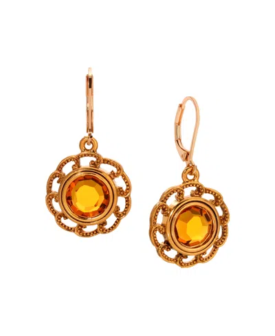 2028 Round Crystal Filigree Drop Earrings In Beige