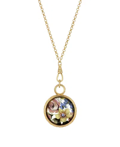 2028 Round Floral Antique Necklace In Multi
