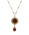 2028 Round Glass Stone Locket Necklace In Brown