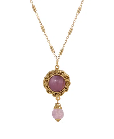 2028 Round Glass Stone Locket Necklace In Purple