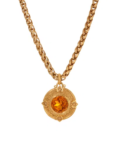 2028 Round Topaz Glass Pendant Necklace In Beige