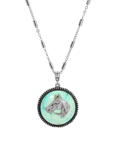 2028 Round Turquoise Horse Pendant In Blue