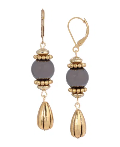 2028 Semi-precious Fluted Bead Lever Back Earrings In Gray