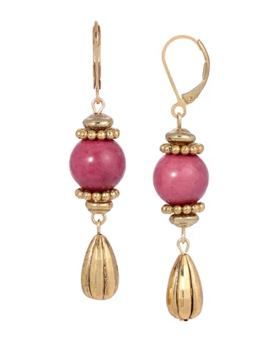 2028 Semi-precious Fluted Bead Lever Back Earrings In Pink