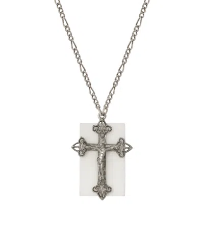 2028 Semi-precious Square Cross Necklace In White