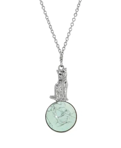 2028 Semi-precious Stone Cat Pendant Necklace In Turquoise