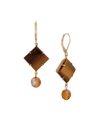 2028 Semi-precious Stone Square Round Bead Drop Earrings In Brown