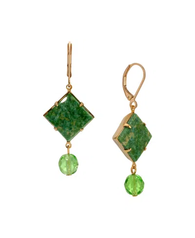 2028 Semi-precious Stone Square Round Bead Drop Earrings In Green