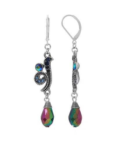 2028 Silver-tone Ab Glass Drop Bead Earrings In Blue