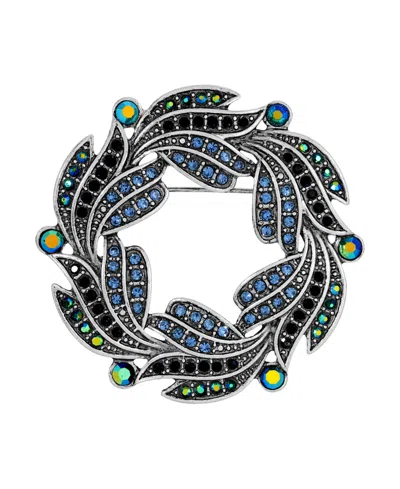 2028 Silver-tone Ab Glass Stone Wreath Pin In Blue