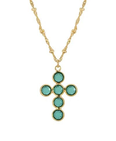 2028 Silver-tone Amethyst Purple Swarovski Elements Cross 16" Adjustable Necklace In Green