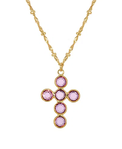 2028 Silver-tone Amethyst Purple Swarovski Elements Cross 16" Adjustable Necklace In Pink