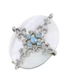 2028 Silver-tone Aqua And Imitation Pearl Cross Brooch In White