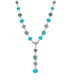 2028 Silver Tone Aqua Pink Flower Beaded Drop Y Necklace 16" Adjustable In Blue