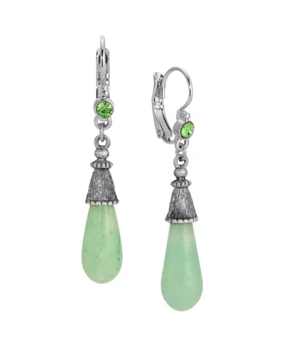 2028 Silver Tone Aventurine Teardrop Earrings In Green