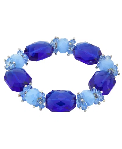 2028 Silver-tone Beaded Stretch Bracelet In Blue
