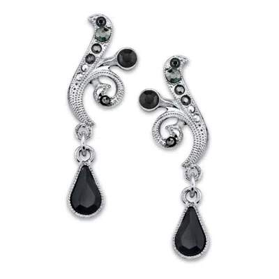2028 Silver-tone Black And Hematite Color Crystal Vine Drop Earrings