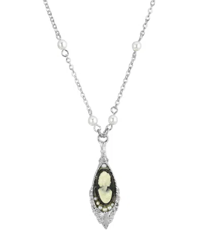 2028 Silver-tone Black And White Cameo 16" Adjustable Necklace