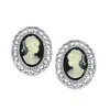 2028 Silver-tone Black Cameo Oval Filigree Clip Button Earrings In Jet