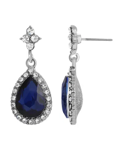 2028 Silver-tone Blue Crystal Drop Earrings