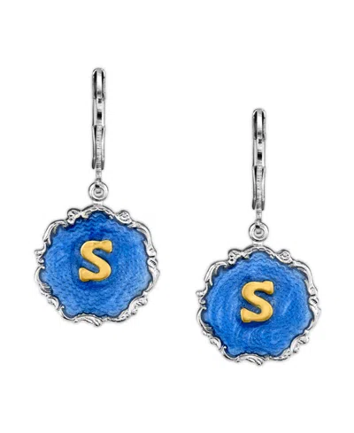 2028 Silver Tone Blue Enamel Gold Tone Initial Earrings