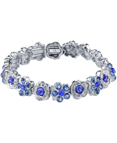 2028 Silver-tone Blue Flower Stretch Bracelet
