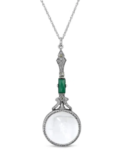 2028 Silver Tone Brown And Hematite Magnifier 28" Necklace In Green