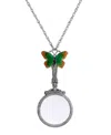 2028 Silver-tone Butterfly Magnifying Glass Pendant Necklace In Multi