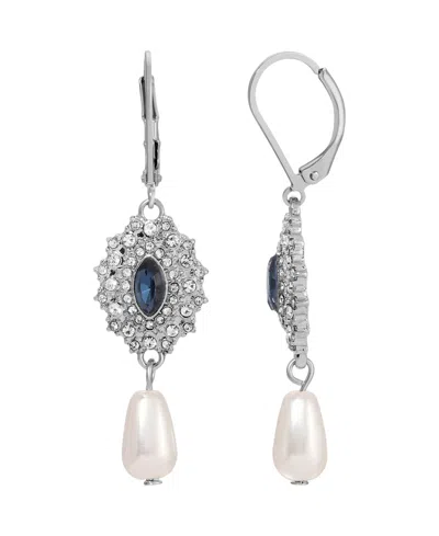 2028 Silver-tone Colored Stone Imitation Pearl Earrings In Blue