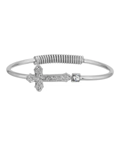 2028 Silver-tone Cross Hinge Bangle Bracelet In Gray