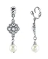 2028 Silver Tone Crystal And Imitation Pearl Drop Clip Earrings In Silver