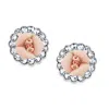 2028 Silver-tone Crystal And Pink Porcelain Rose Button Earrings In Pink