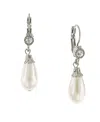 2028 Silver-tone Crystal And Simulated Pearl Drop Earrings In White