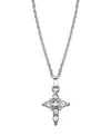 2028 Silver Tone Crystal Cross Pendant Necklace 16" Adjustable In White