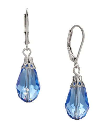 2028 Silver-tone Crystal Faceted Drop Earrings In Blue