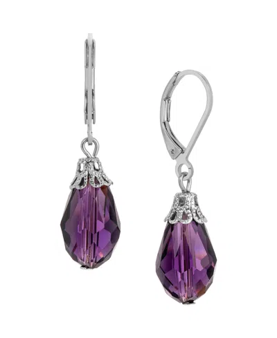2028 Silver-tone Crystal Faceted Drop Earrings In Purple