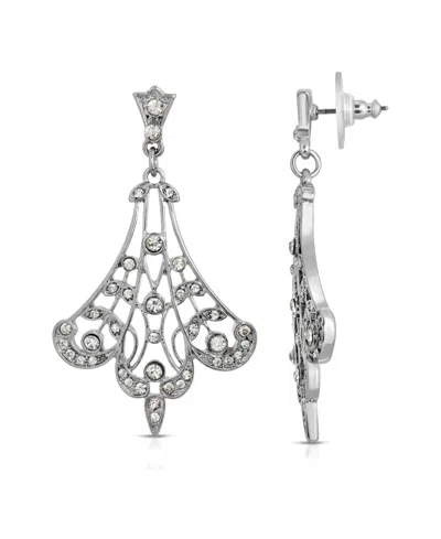 2028 Silver-tone Crystal Fan Filigree Drop Earrings In Clear