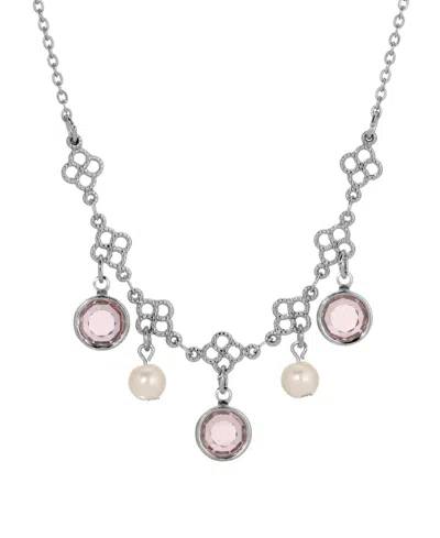 2028 Silver-tone Crystal Faux Cultivated Pearl Bib Necklace In Purple
