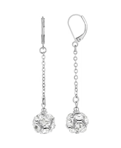 2028 Silver-tone Crystal Fireball Linear Drop Earring In White