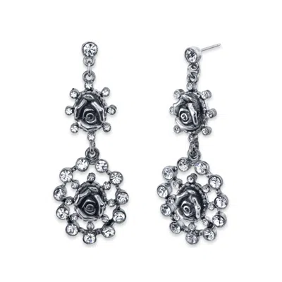 2028 Silver-tone Crystal Flower Double Drop Earrings