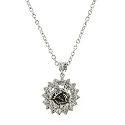2028 Silver-tone Crystal Flower Pendant Necklace 16" Adjustable