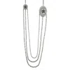 2028 Silver-tone Crystal Flower Triple Chain Necklace 30" In Silver