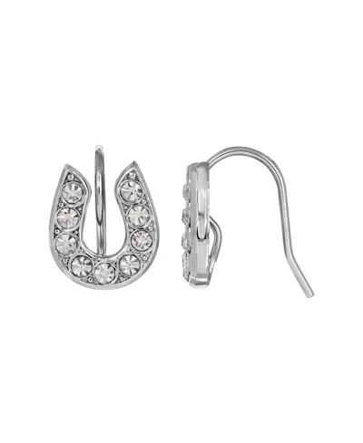 2028 Silver Tone Crystal Horseshoe Wire Earrings In Clear