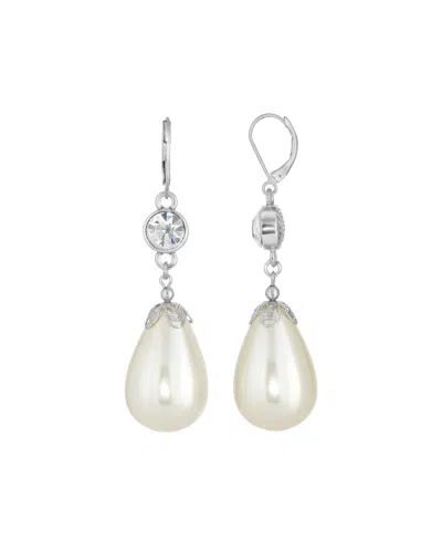 2028 Silver-tone Crystal Large Imitation Pearl Pear Shape Drop Earring In White