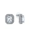 2028 Silver-tone Crystal Octagon Button Earrings In White