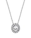 2028 Silver-tone Crystal Oval Pendant Necklace 16" Adjustable In White
