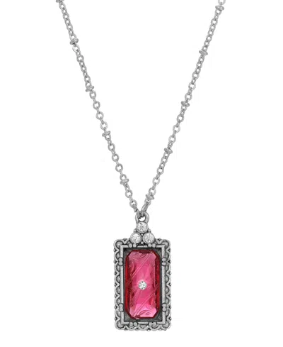 2028 Silver-tone Crystal Pendant Necklace In Fuchsia